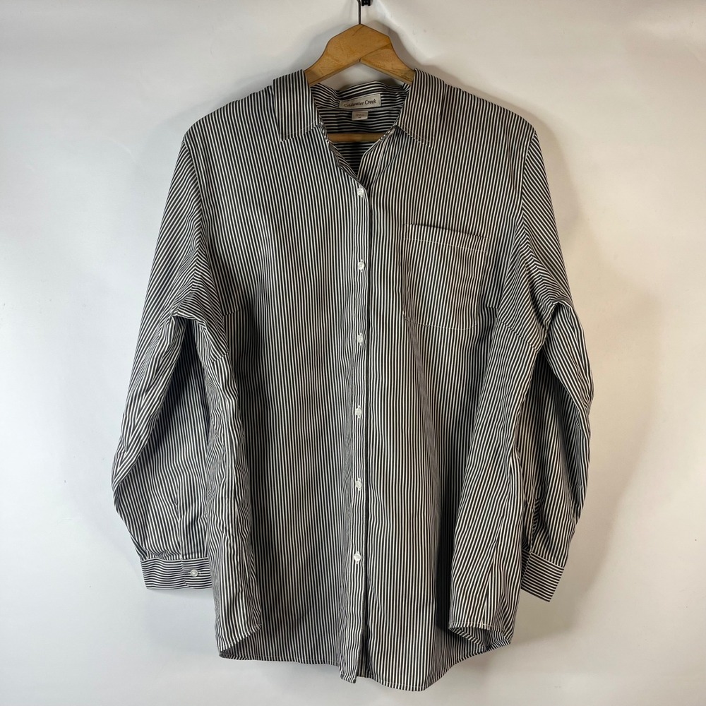 Coldwater Creek Button Down Shirt Womens 1X Black Striped Cotton Long Sleeve